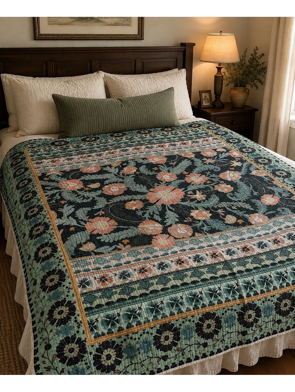 Anthropologie Callum Blue Floral Gauze Throw Blanket 60x70in.